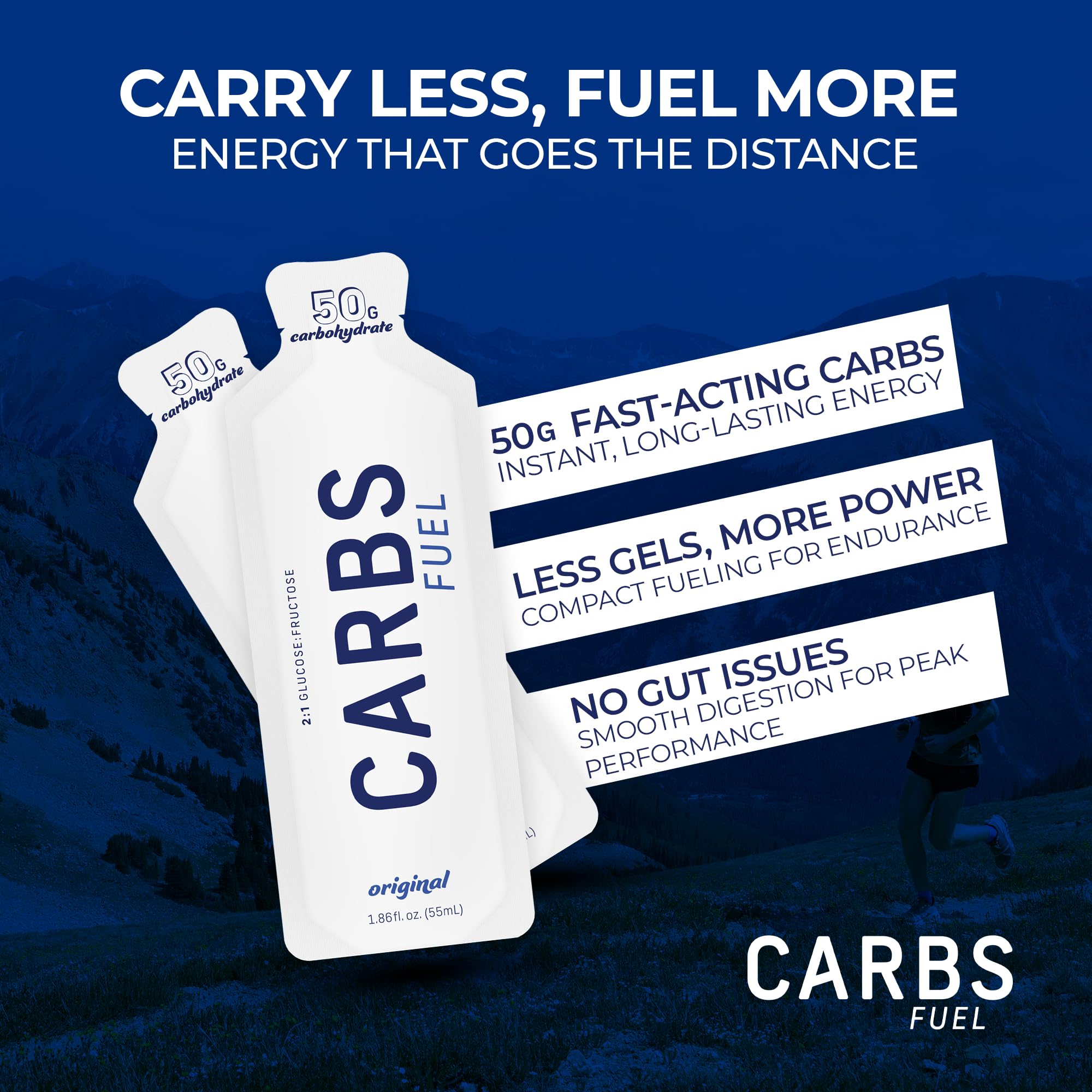 Carbs Fuel Original gel de energía 50g con 50 g de carbohidratos para energía sostenida.