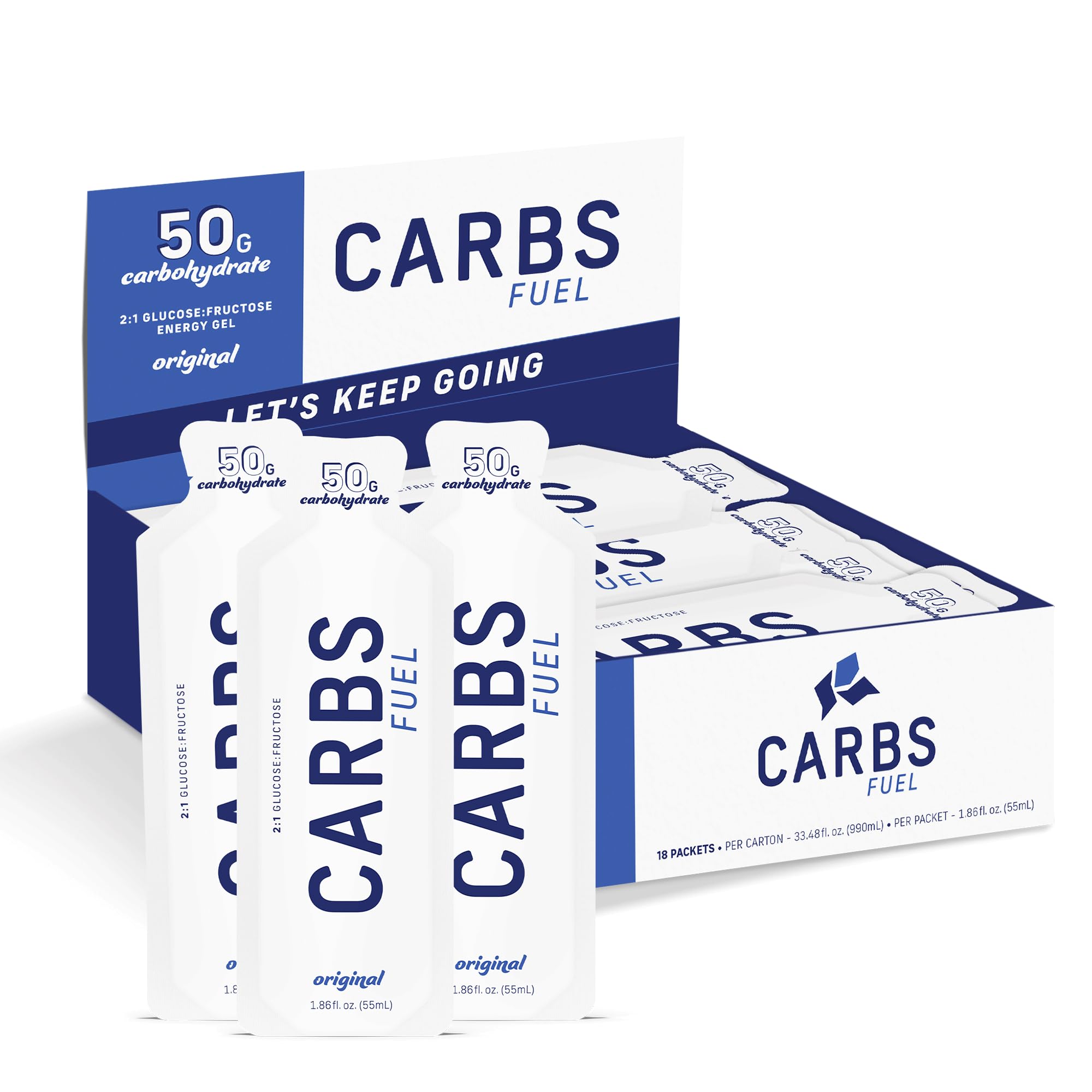 Carbs Fuel Original gel de energía 50g en empaque compacto para entrenamientos prolongados.