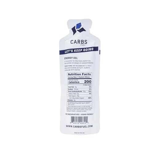 Carbs Fuel Original gel de energía 50g apto para veganos y sin gluten durante competencias.
