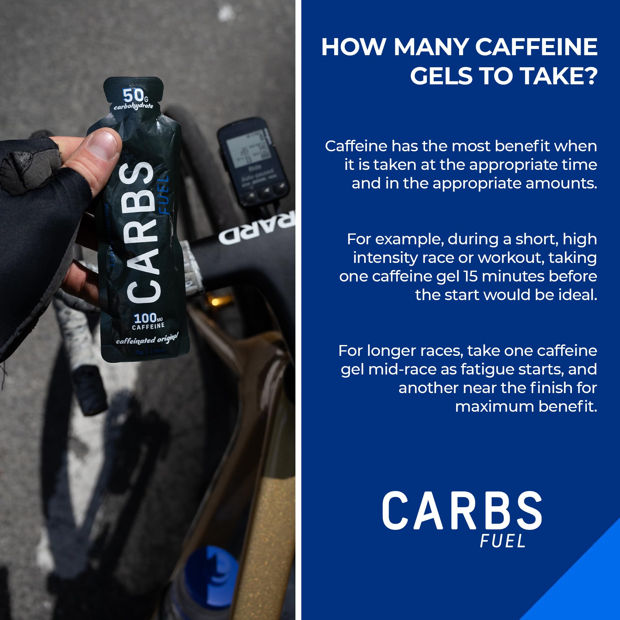 Carbs Fuel gel original con cafeína, apto para veganos y sin gluten.