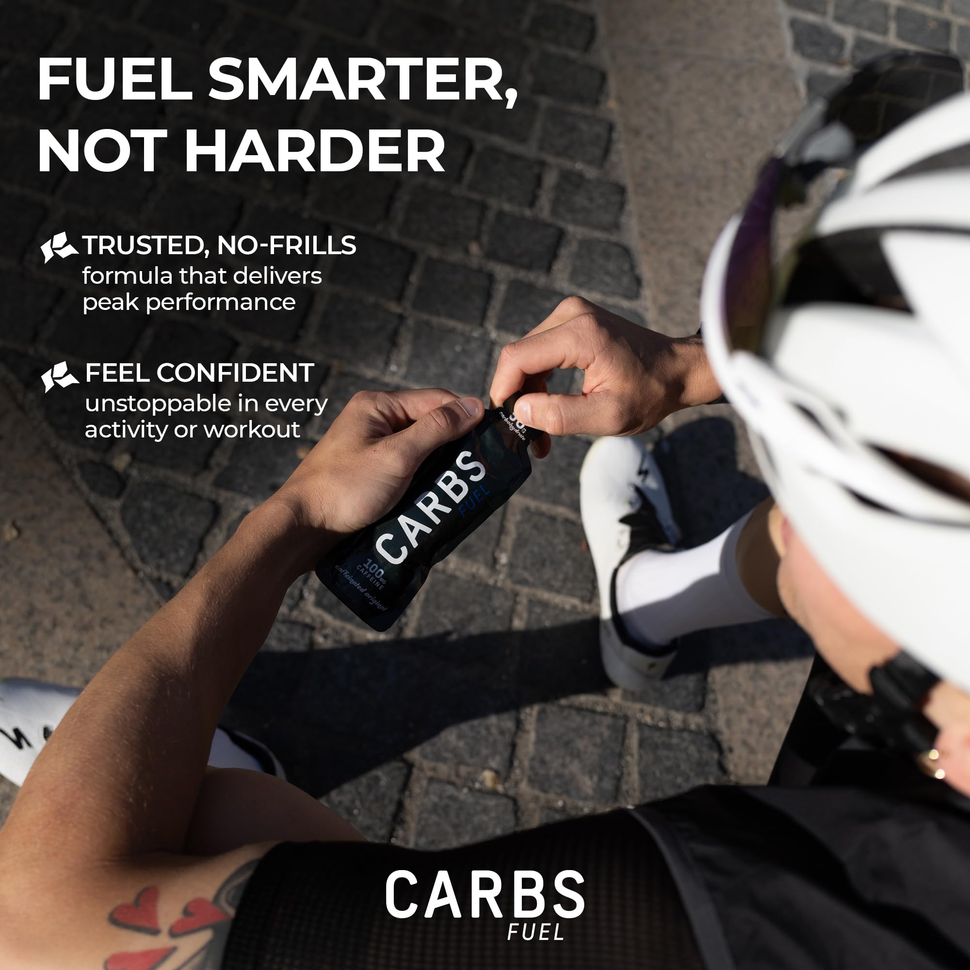 Carbs Fuel gel original con cafeína, 12 geles por caja para entrenamiento continuo.