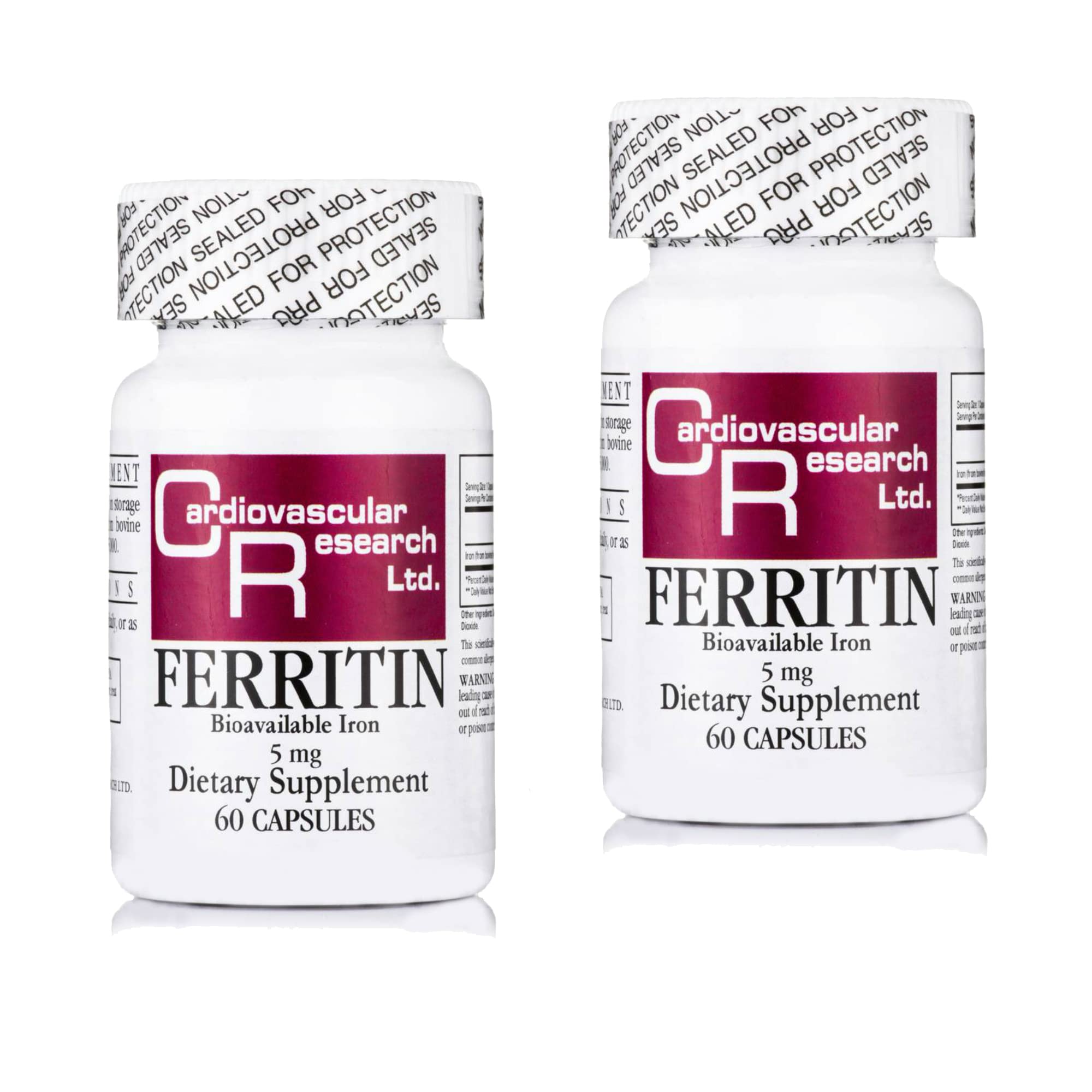 Cardiovascular Research Ferritin 5 mg, botella de cápsulas para uso diario
