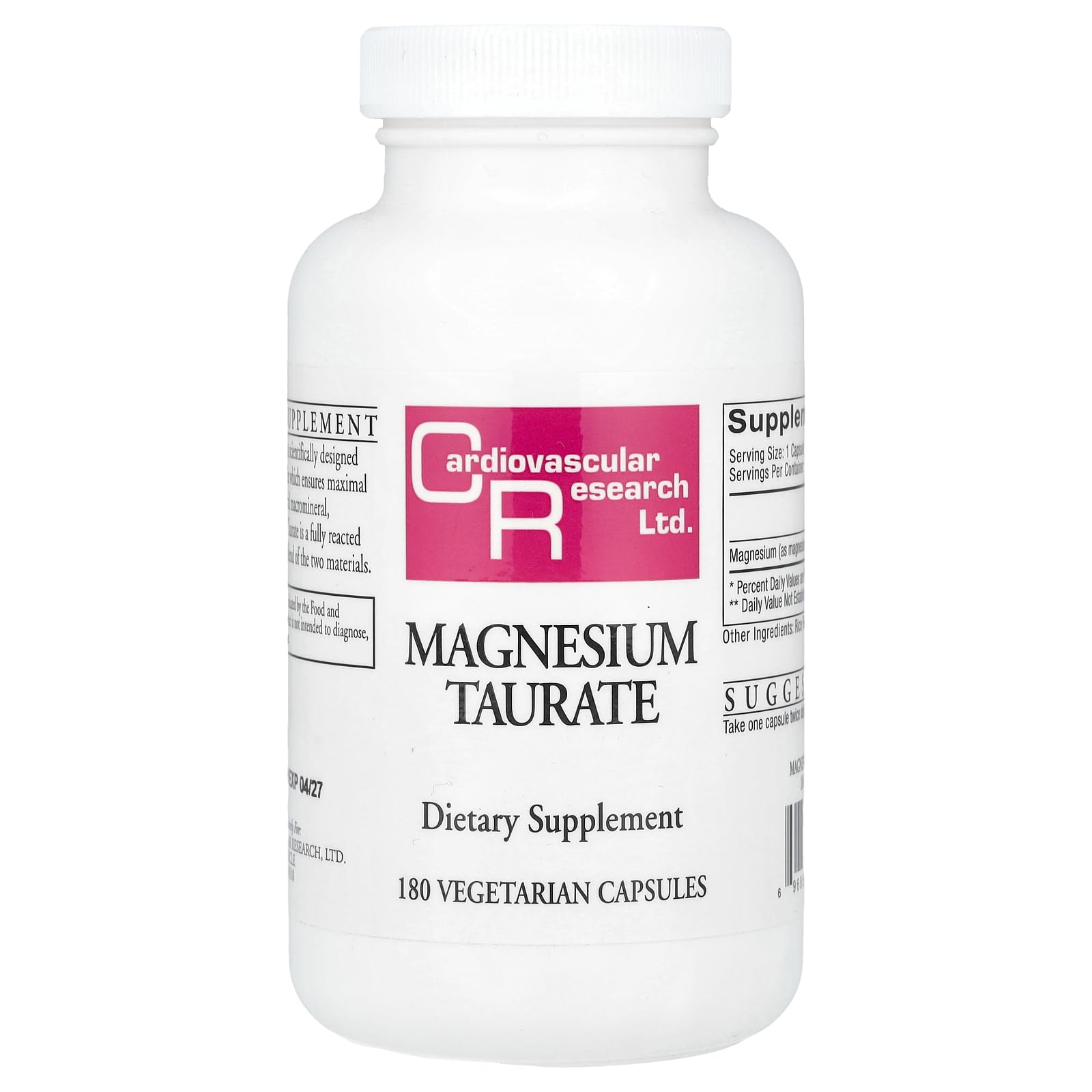 Cardiovascular Research Magnesio Taurato frasco de cápsulas para uso diario.