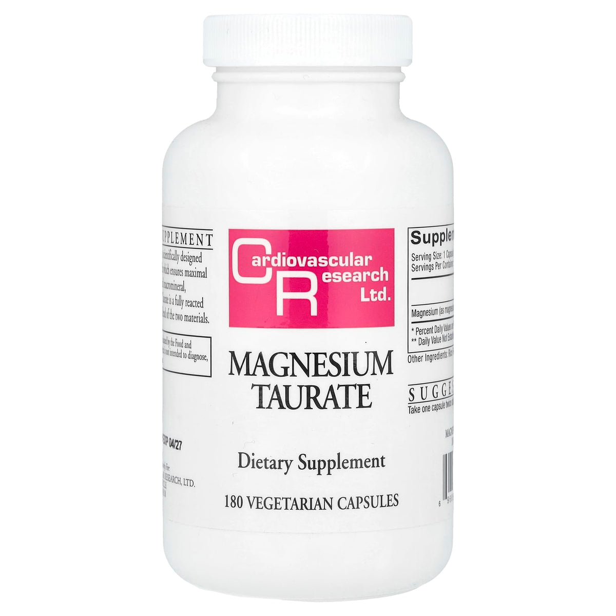 Cardiovascular Research Magnesio Taurato frasco de cápsulas para uso diario.