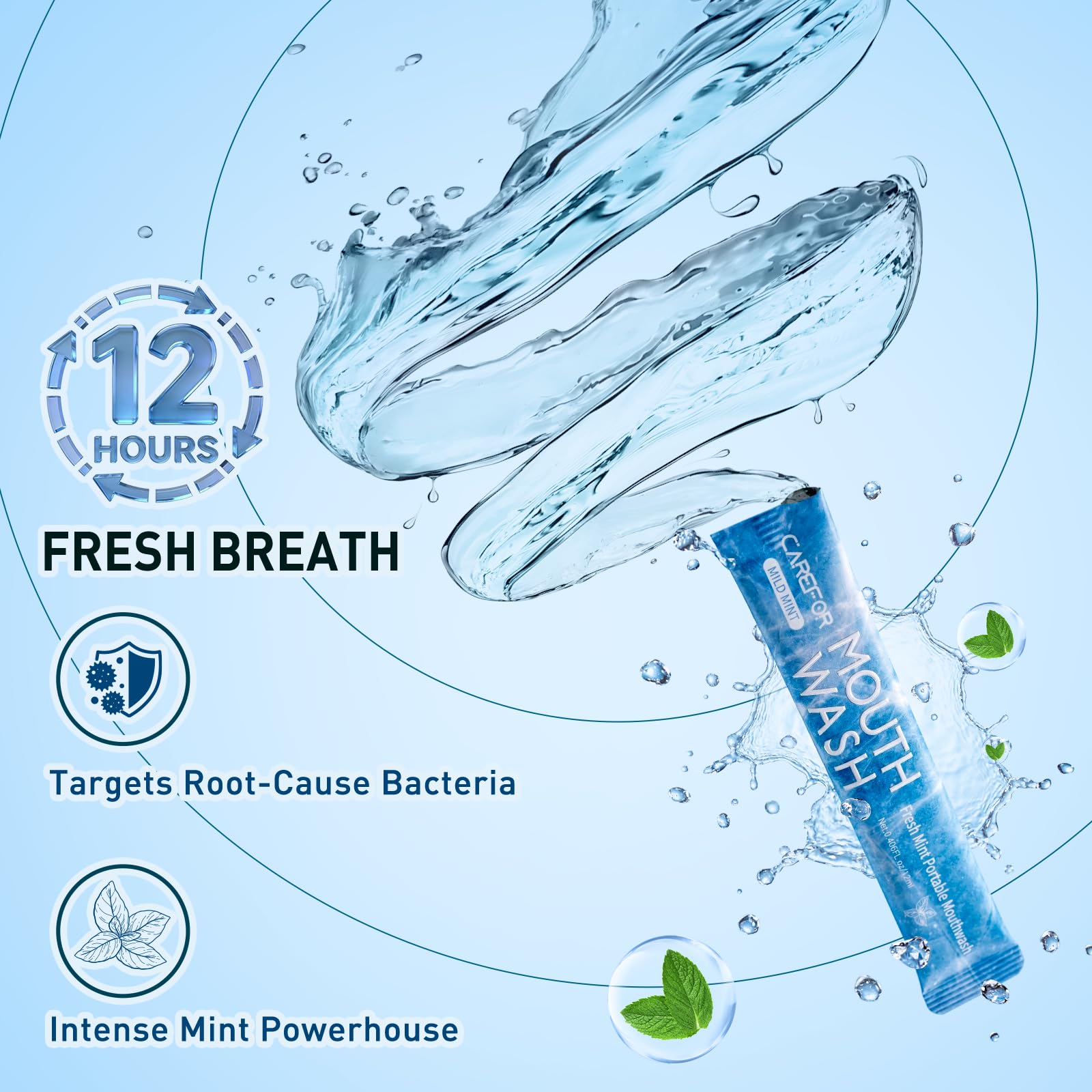 Sabor menta helada de CAREFOR sin alcohol para frescura duradera.