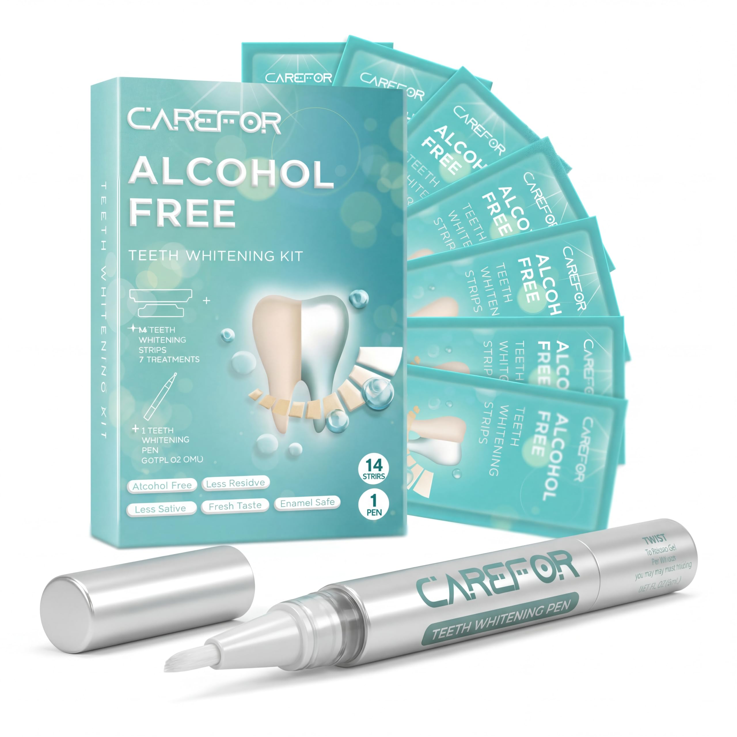 Kit CAREFOR de blanqueamiento dental en caja para uso doméstico sencillo.