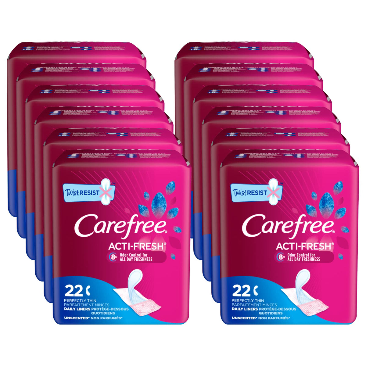 Carefree Acti-Fresh protector diario delgado sin aroma para uso diario cómodo.
