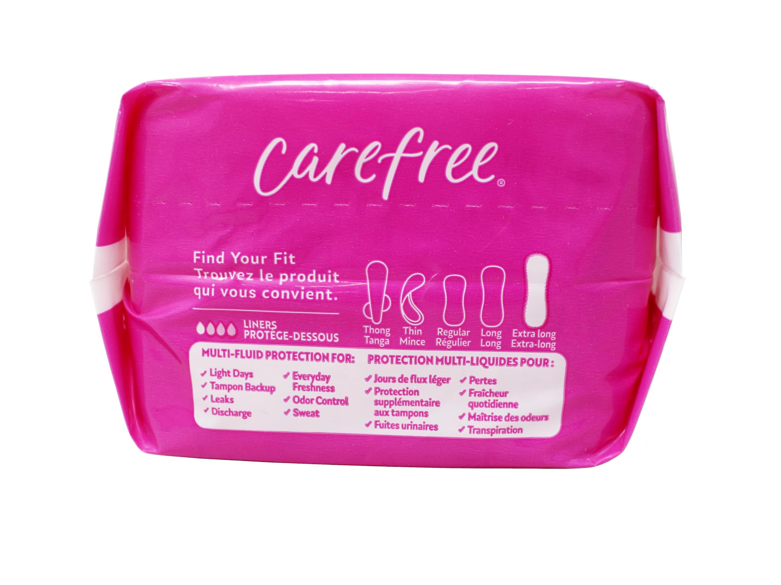 Carefree panty liner con diseño acolchado y panal para mayor comodidad.