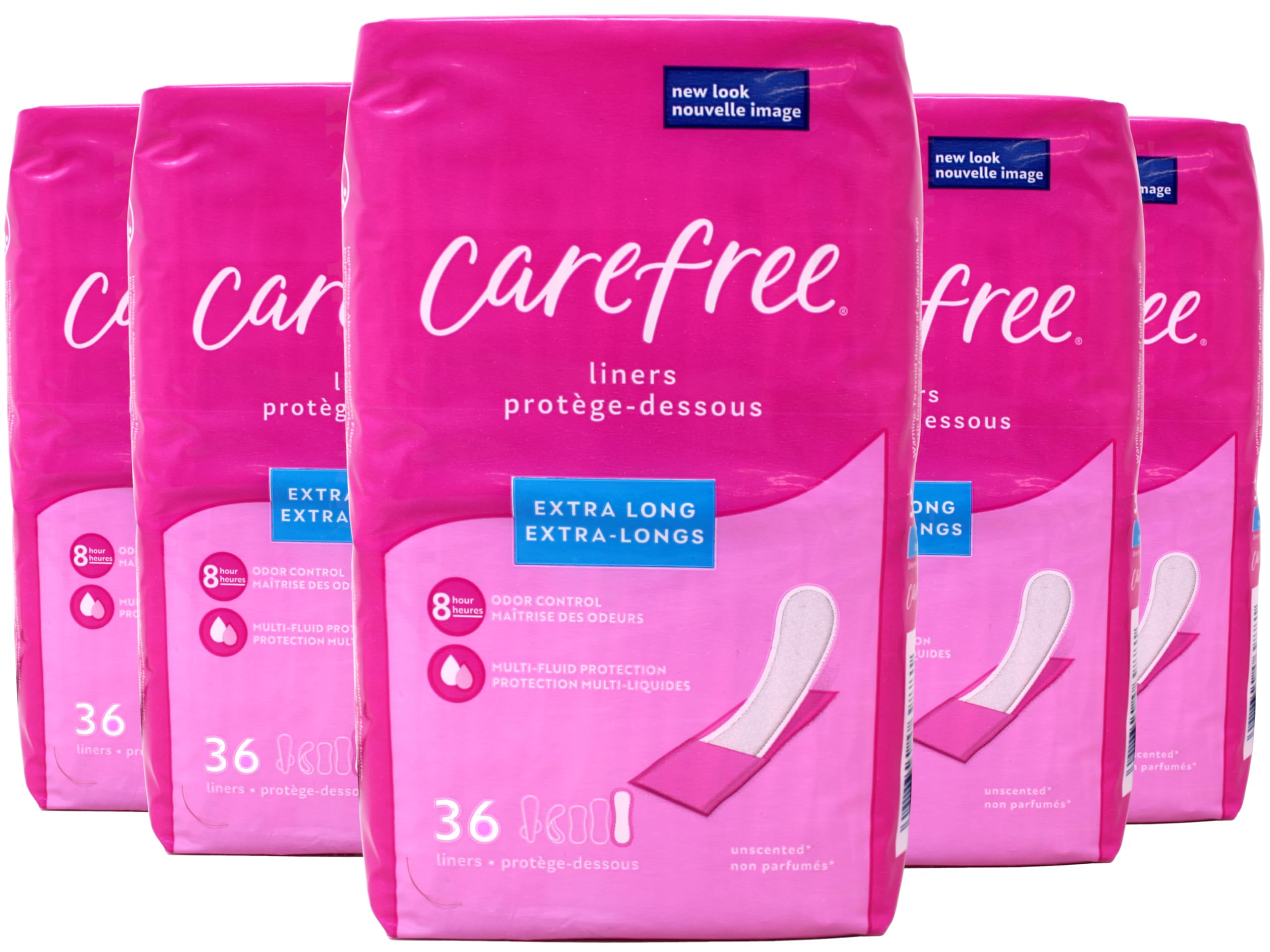 Carefree Extra Long sin fragancia en empaque, protección diaria discreta y cómoda.