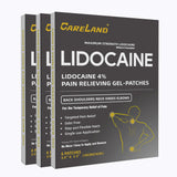 Parche CARELAND de lidocaína en caja, alivio práctico para dolores musculares.