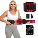 CAREMORR Cinturón de luz roja inalámbrico en uso para relajación muscular.