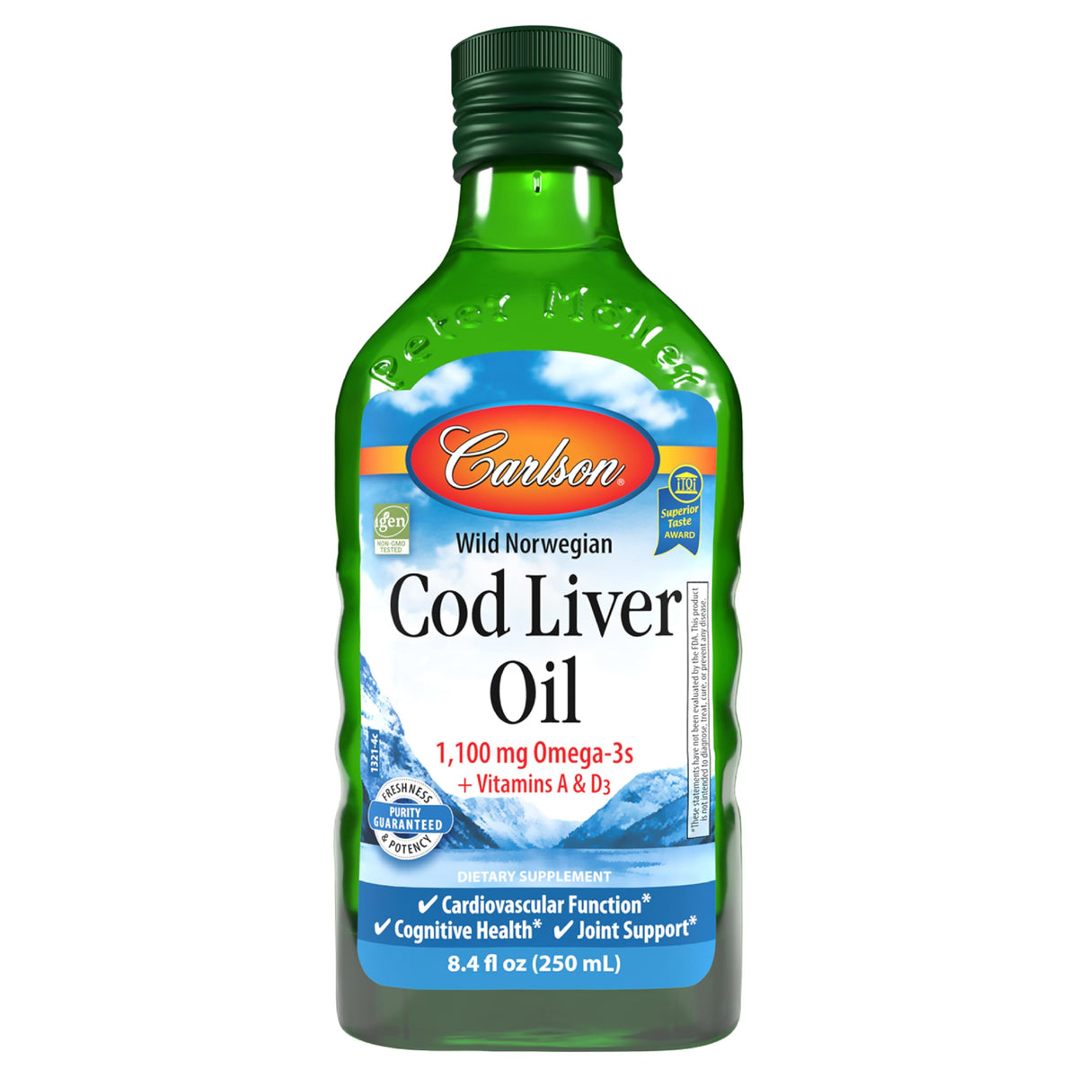 Carlson aceite de hígado de bacalao 1100 mg, botella para uso diario