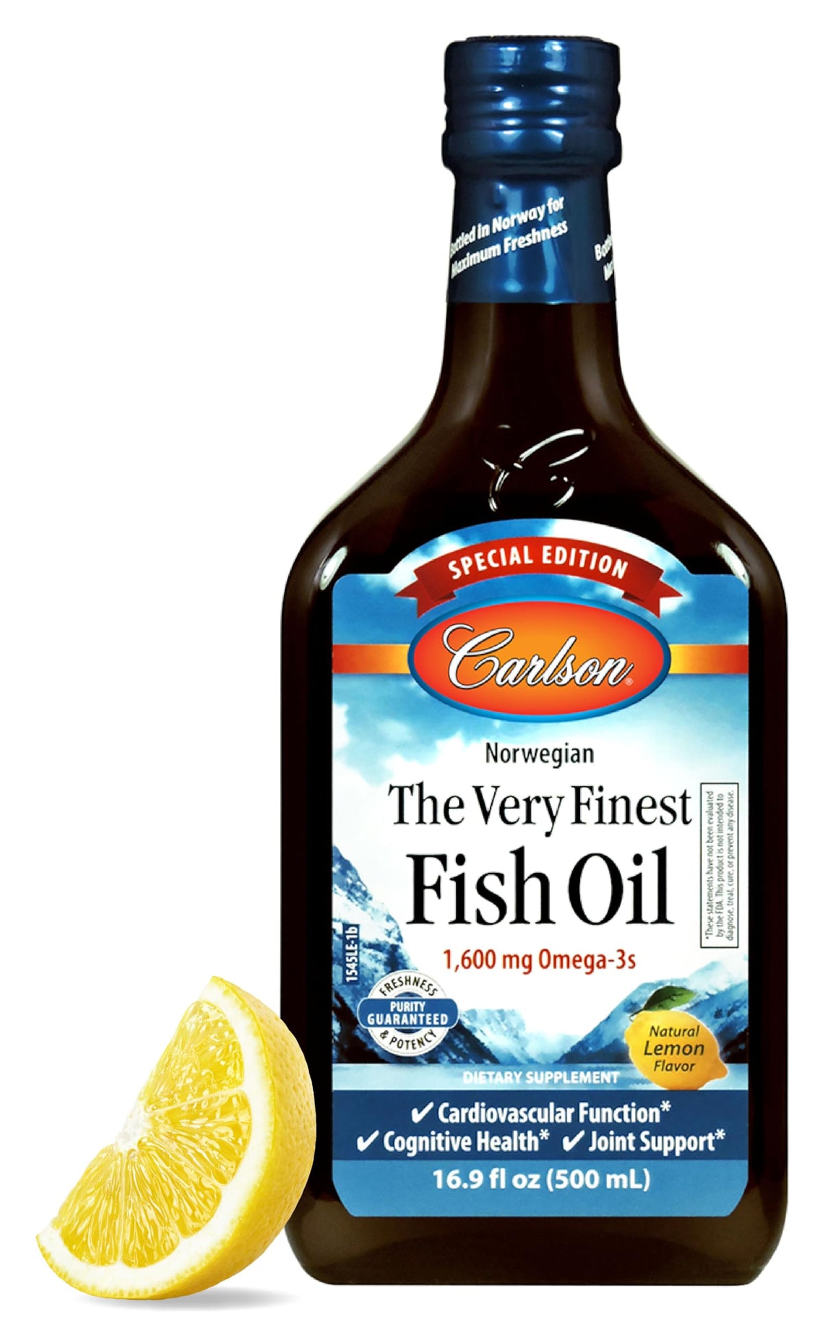 Carlson Aceite de Pescado Limón, botella 500 ml para consumo diario de omega-3.