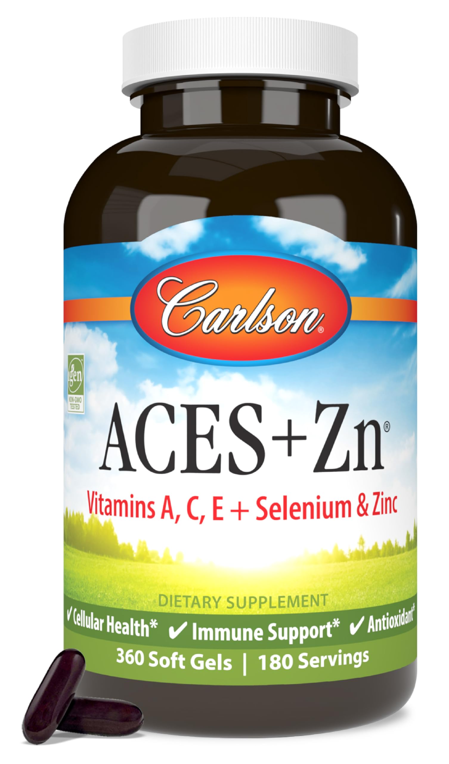 Carlson ACES + Zn, botella de cápsulas suaves, apoya la salud celular