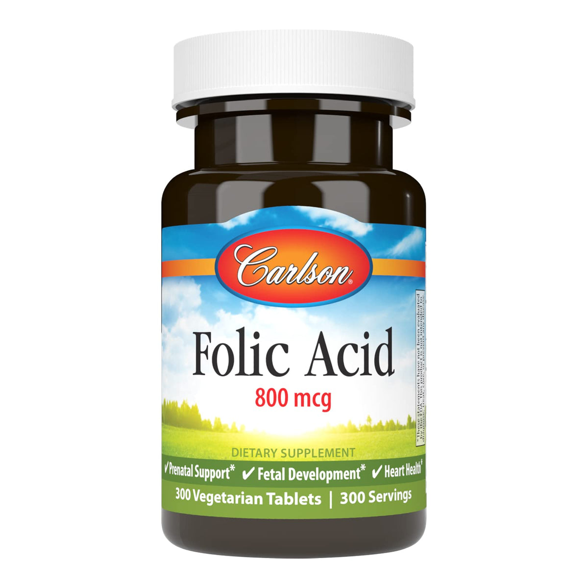 Carlson ácido fólico 800 mcg, tabletas: apoyo prenatal para un embarazo saludable.