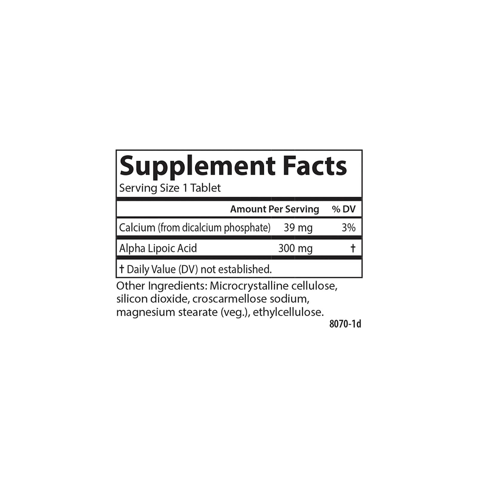 Carlson alfa-lipoico 300 mg: envase transparente para verificación de tamaño y dosis.
