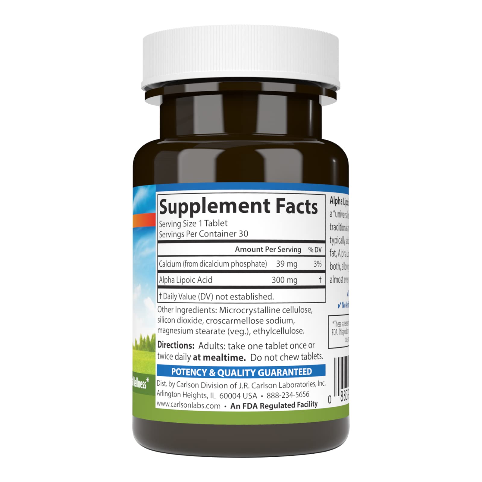 Carlson alfa-lipoico 300 mg: tableta concentrada para antioxidante y vitalidad cotidiana.