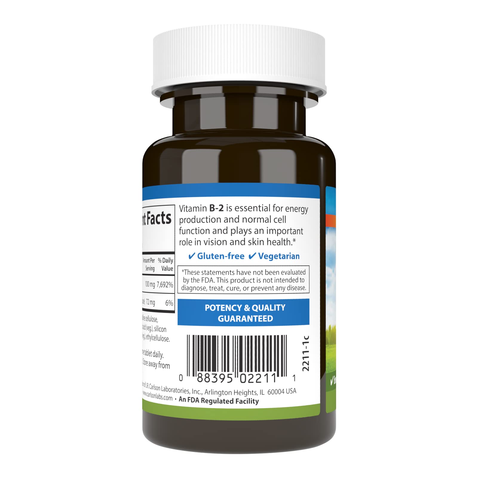 Carlson B-2 riboflavina 100 mg, etiqueta de ingredientes, transparencia de la formulación
