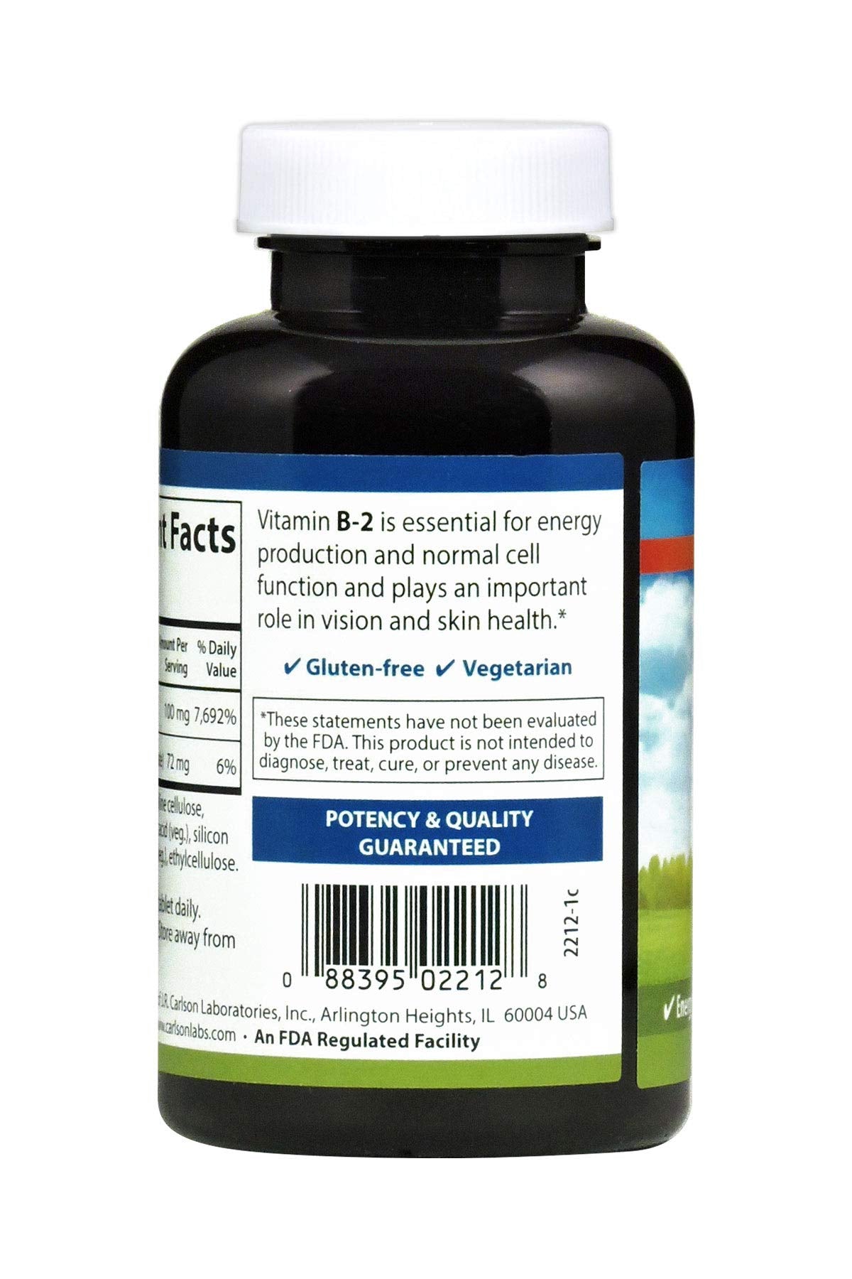 Carlson B-2 Riboflavina: tabletas vegetarianas para uso diario.