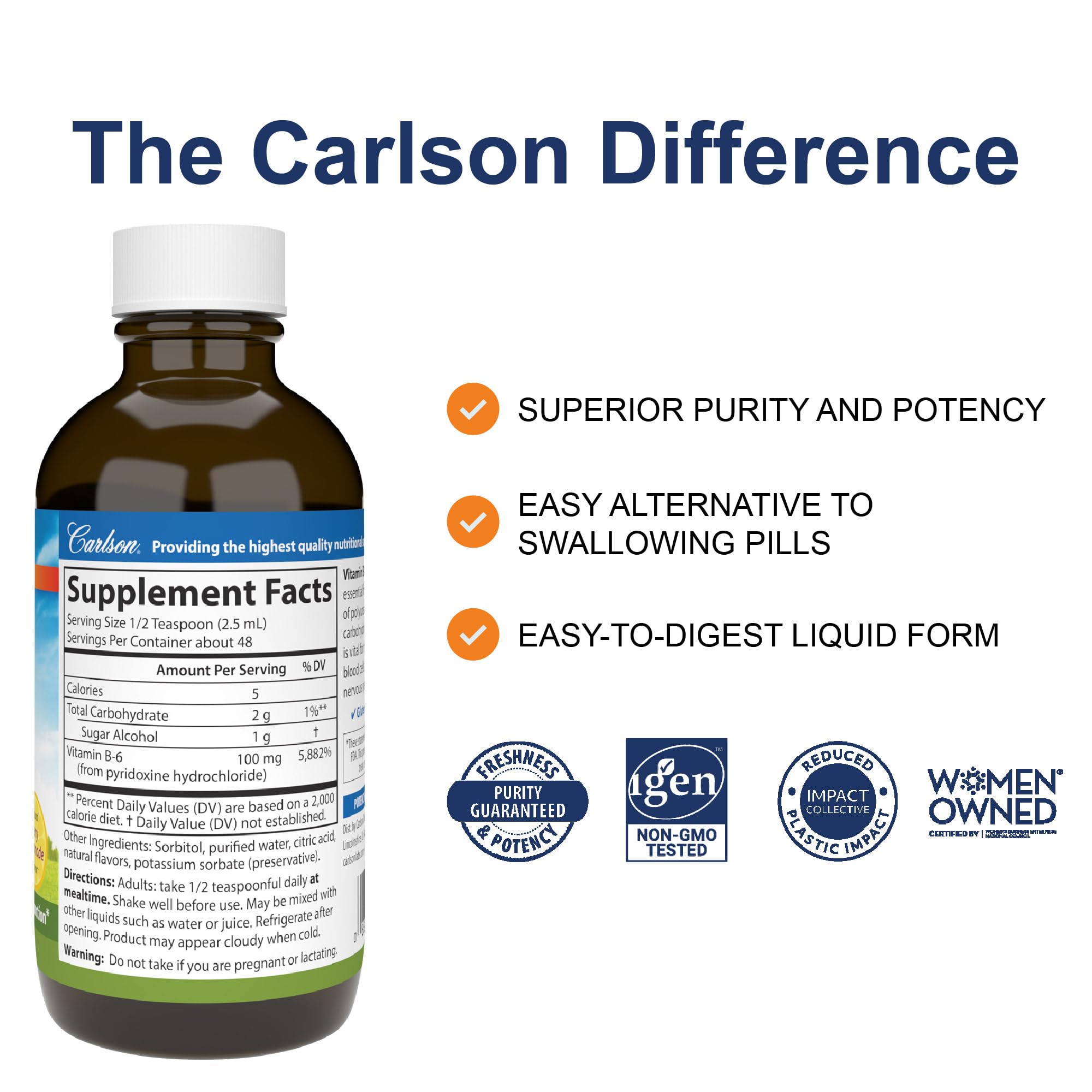 Carlson B-6 líquido, dosificador-medida, facilita tomar la cantidad correcta.