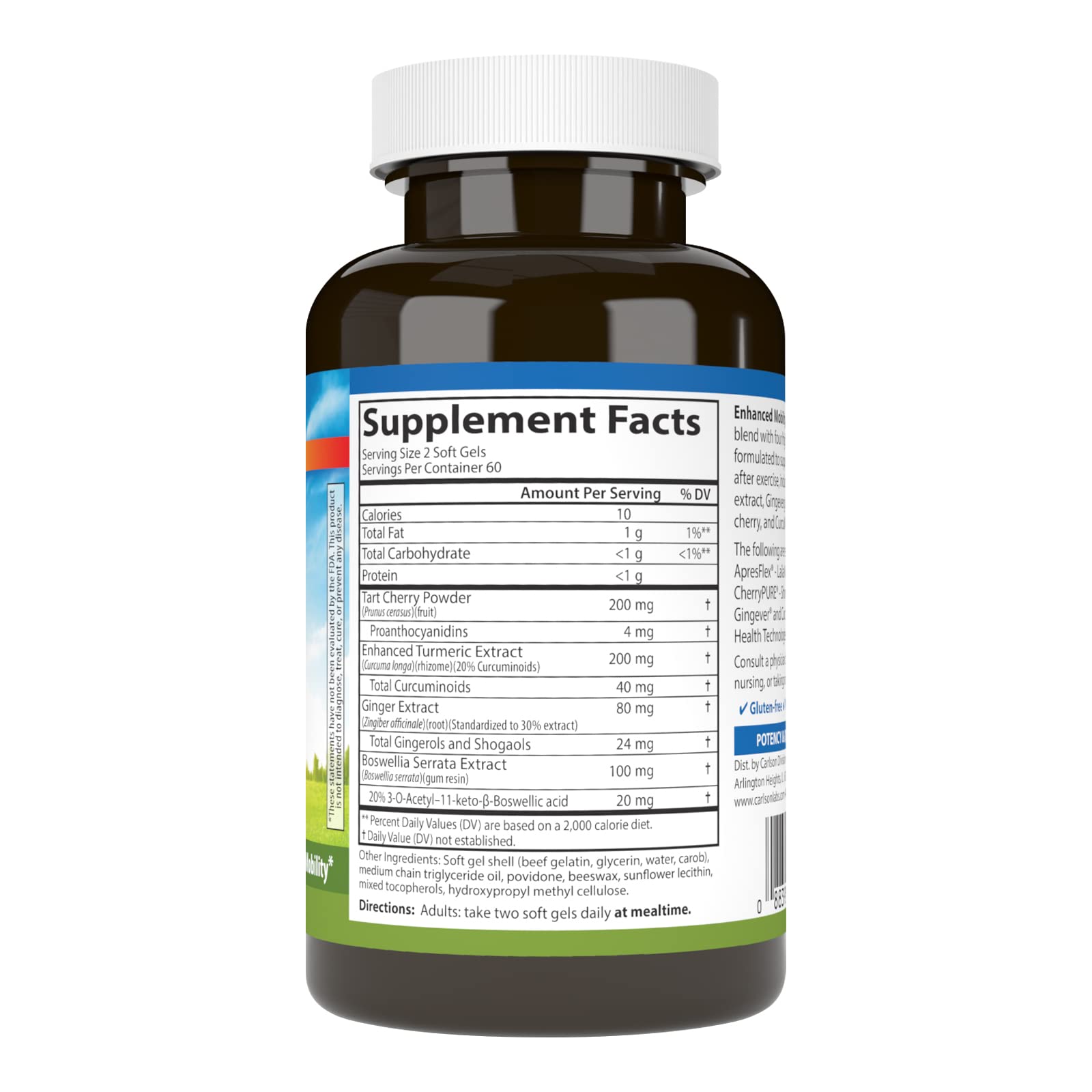 Carlson con extractos botánicos boswellia y curcumina para soporte articular.