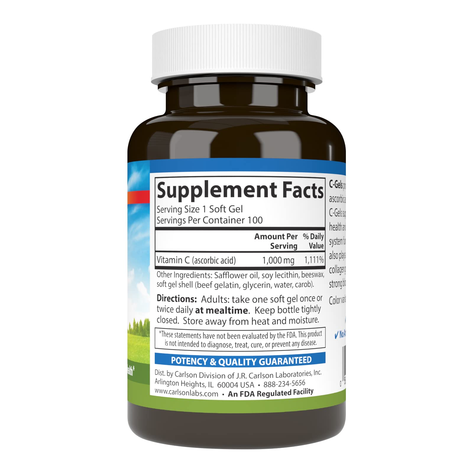 Carlson C-Gels 1000mg frasco con cápsulas fáciles de tragar