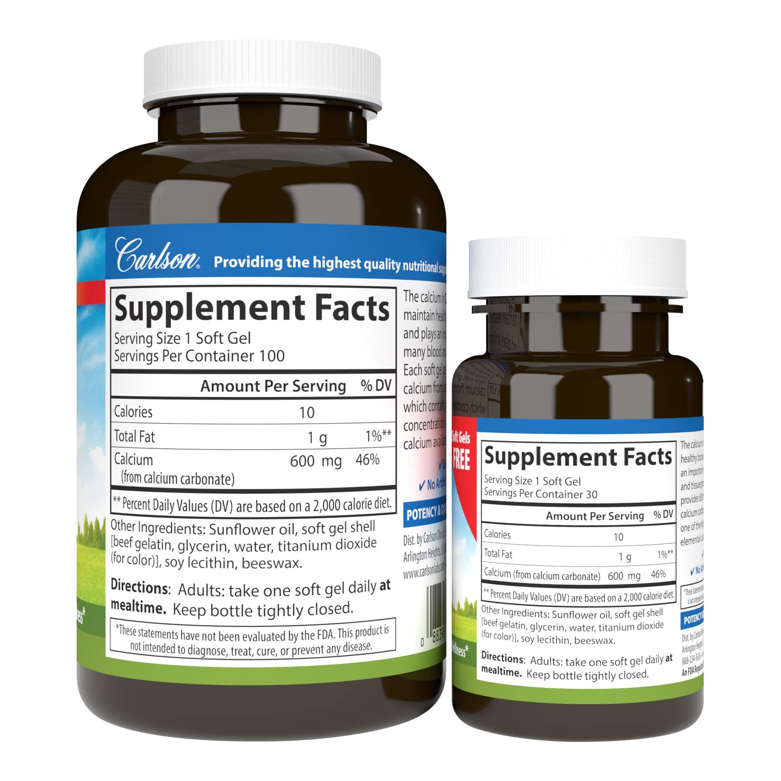 Carlson Cal-600 sin vitamina D3: opción para ciertas dietas.