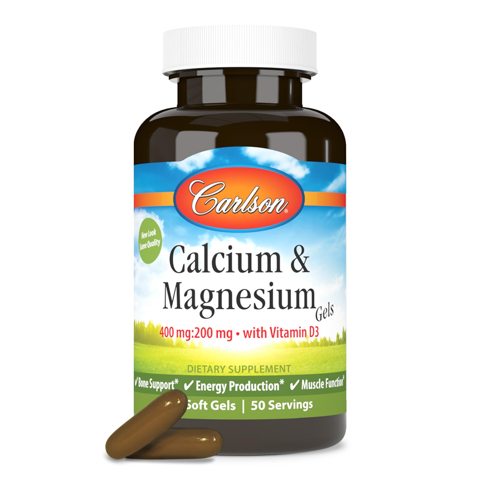 Carlson Cal-Mag Geles, frasco: apoyo diario para huesos y energía.