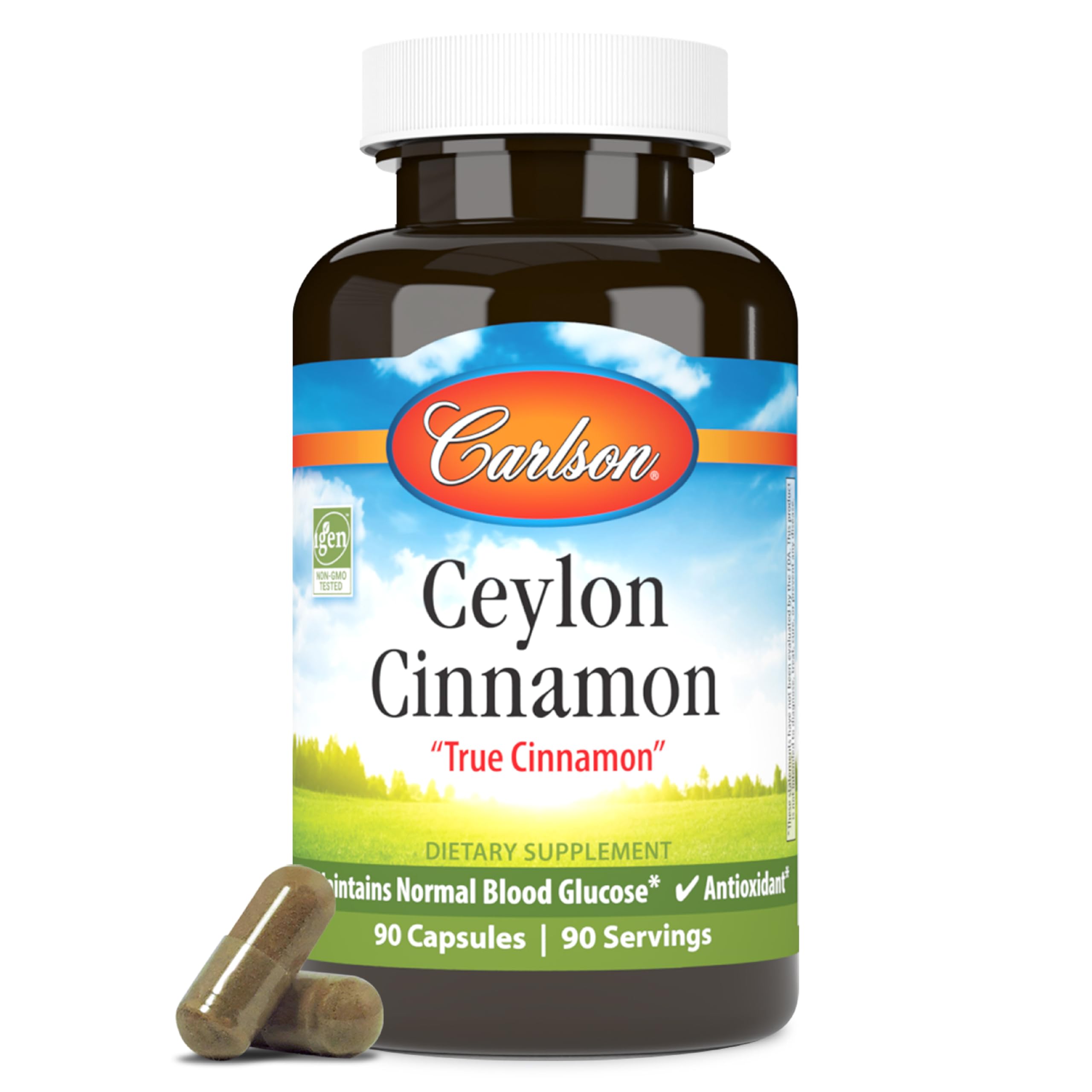 Carlson Canela Ceilán: botella de cápsulas para uso diario y sabor agradable.