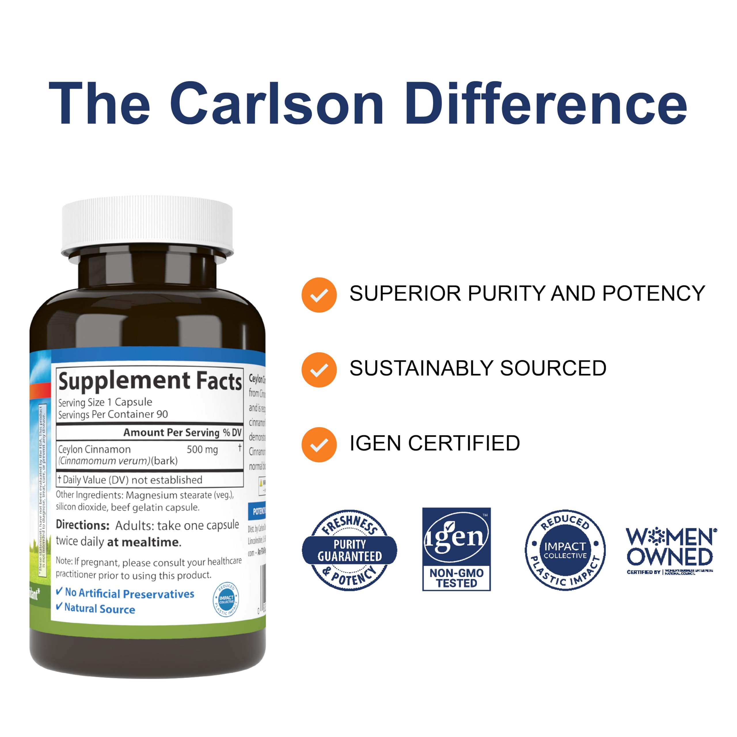 Carlson Canela Ceilán: primer plano de cápsula para consumo diario.