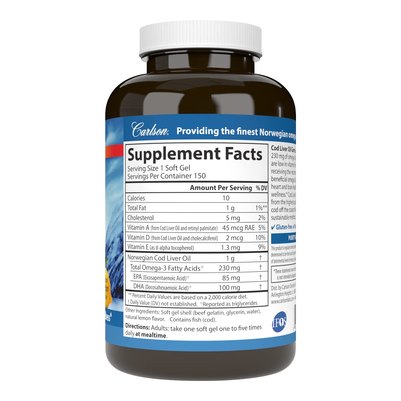 Gemas omega-3 Carlson, cápsulas de 230 mg para rutina diaria