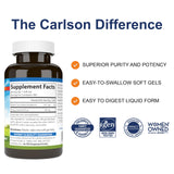 Carlson Co-Q10, cápsulas suaves, primer plano claro y fácil de tragar.