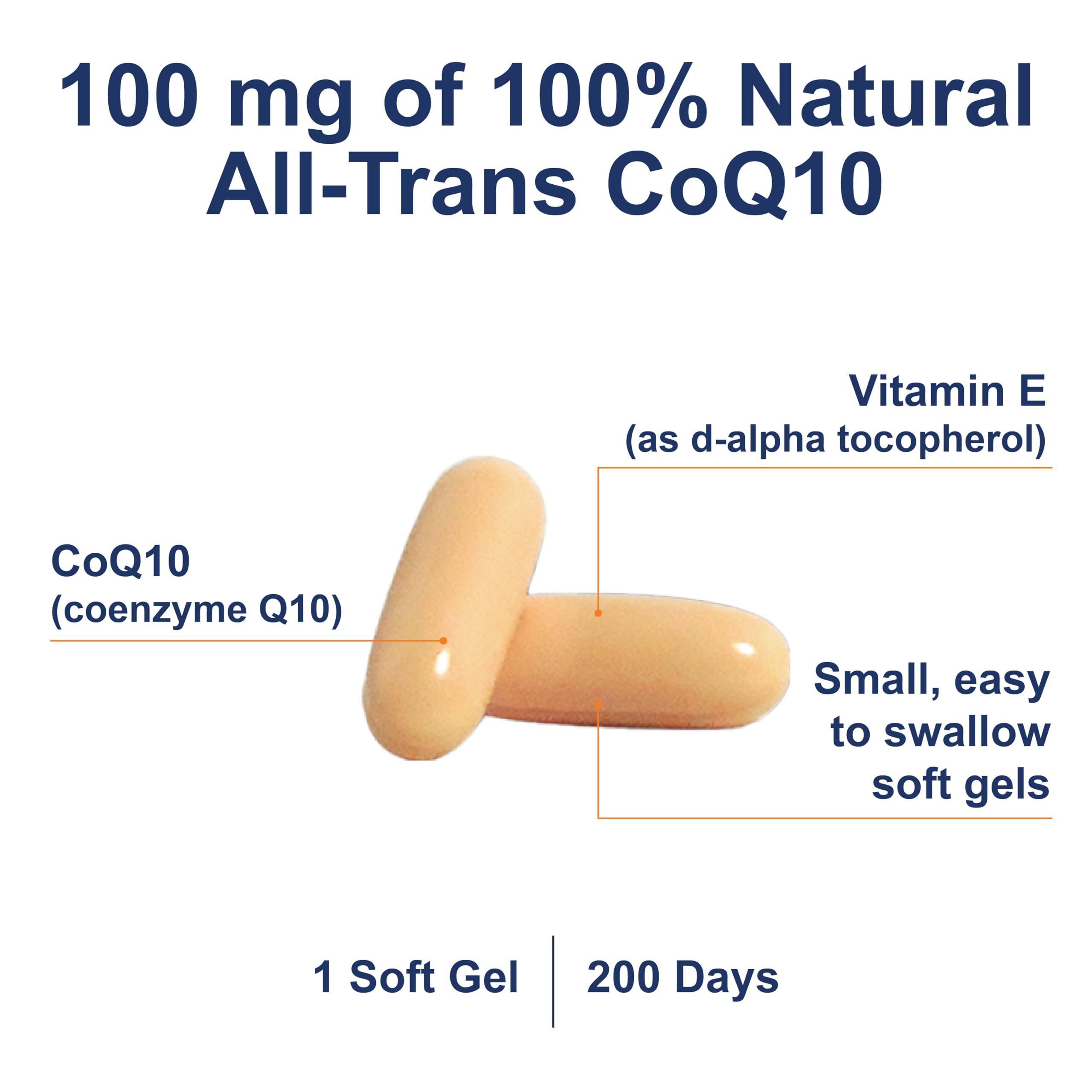 Carlson Co-Q10, etiqueta frontal destaca contenido de 100 mg para uso diario.
