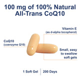 Carlson Co-Q10, etiqueta frontal destaca contenido de 100 mg para uso diario.