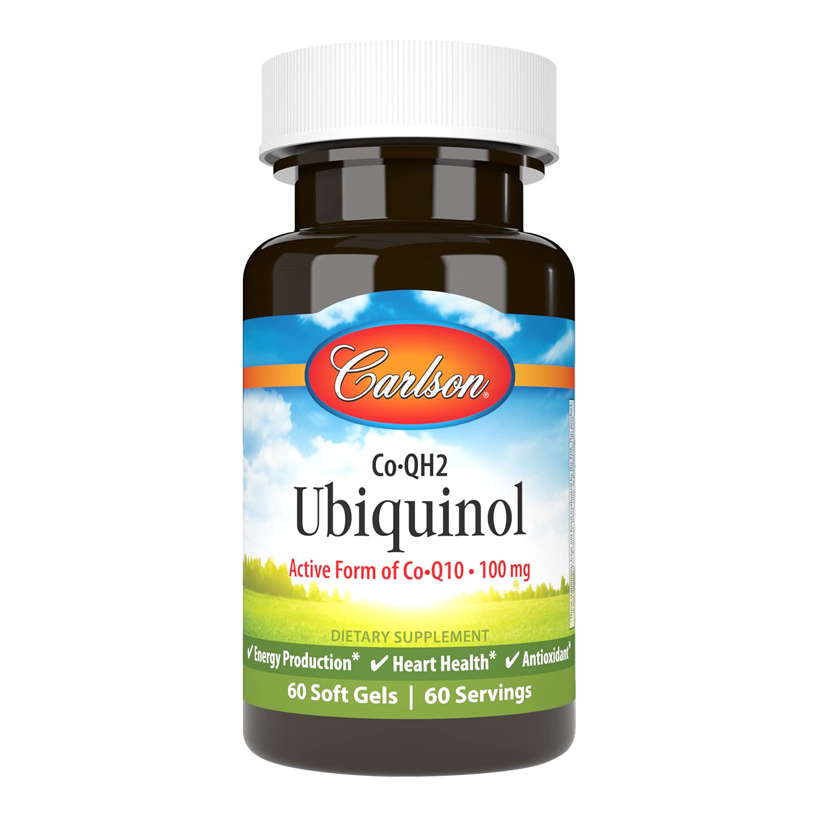Carlson CoQH2 ubiquinol cápsulas blandas para energía diaria y salud celular.