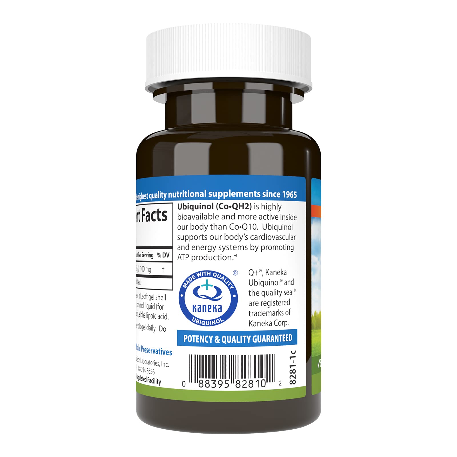 Etiqueta frontal de Carlson CoQH2 ubiquinol con información de la fórmula activa.