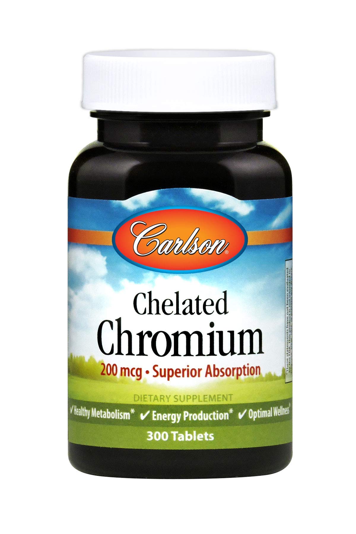 Carlson cromio quelatado 200 mcg – frasco de tabletas para metabolismo saludable.