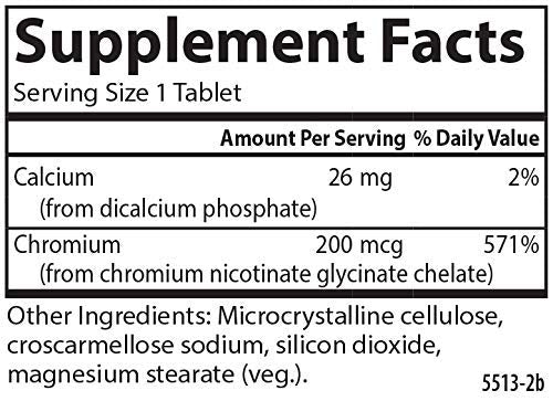 Carlson cromio quelatado 200 mcg – frasco abierto muestra las tabletas.
