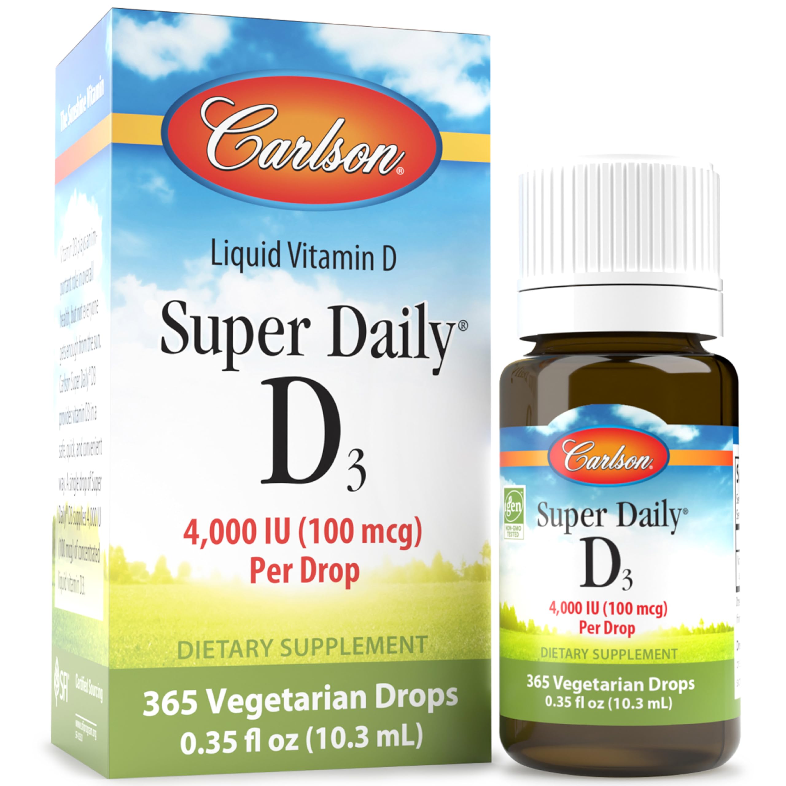 Carlson D3 4000 UI, gota en botella de 10 ml para uso diario.