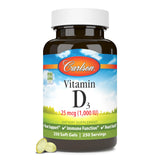 Carlson D3 capsulas gel suaves en botella, apoyo a la salud ósea diaria.