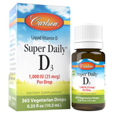 Gotas Carlson D3 sin sabor en frasco para añadir a bebidas.