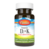 Carlson D3K2 botella con 60 cápsulas para soporte óseo diario.