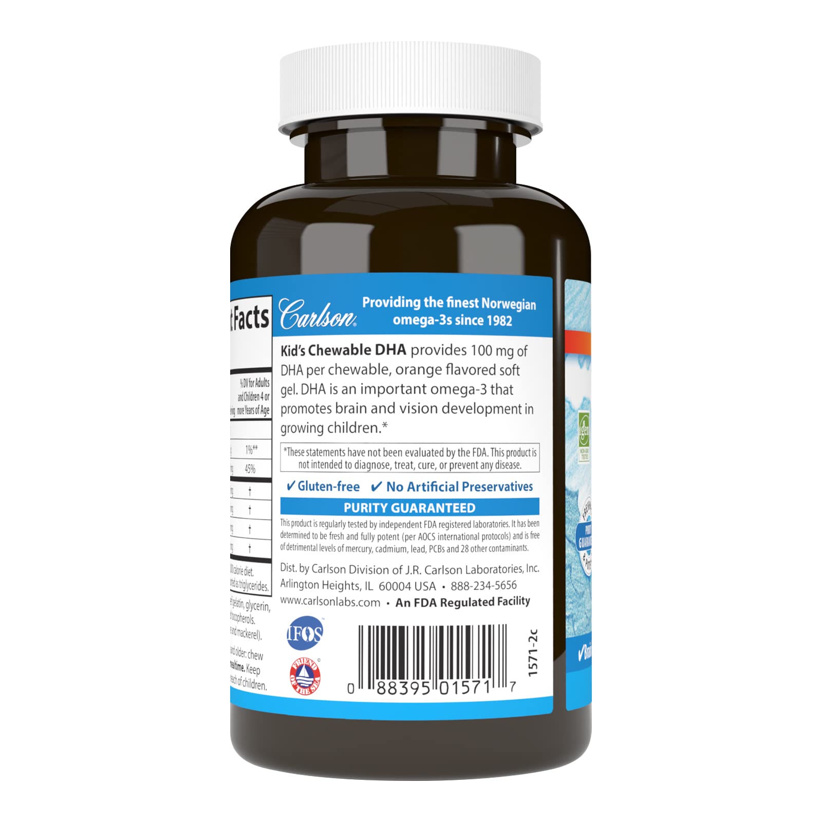Carlson DHA para niños: dosis de 100 mg por gomita para conveniencia.