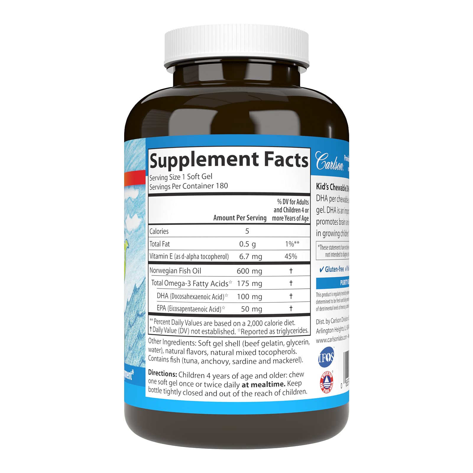 Gomita de Carlson DHA, dosis 100 mg para niños.