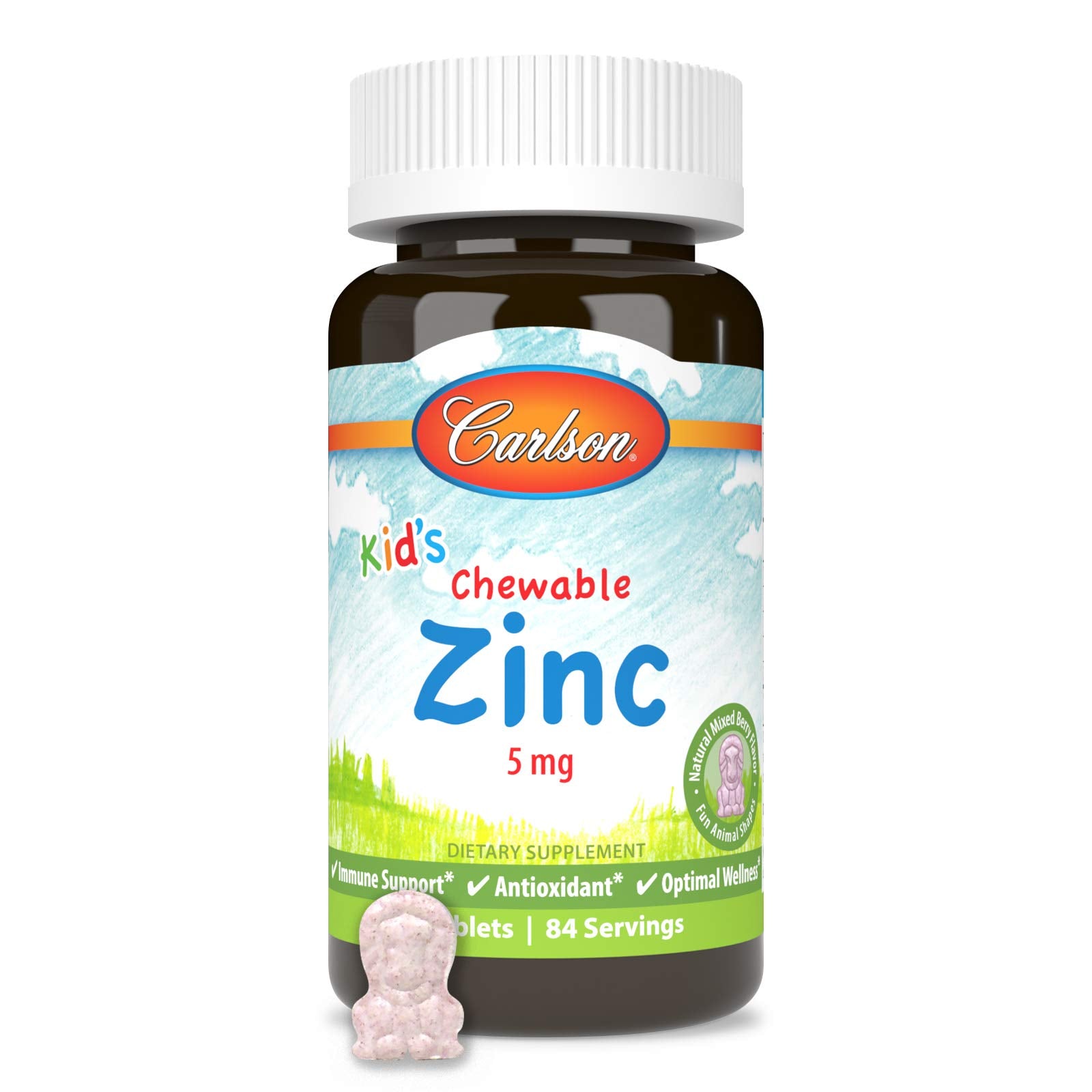 Dosis de 5 mg de zinc por tableta para uso diario infantil.