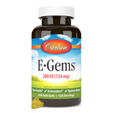 Carlson E-Gems, botella y etiqueta, apoyo al bienestar diario.