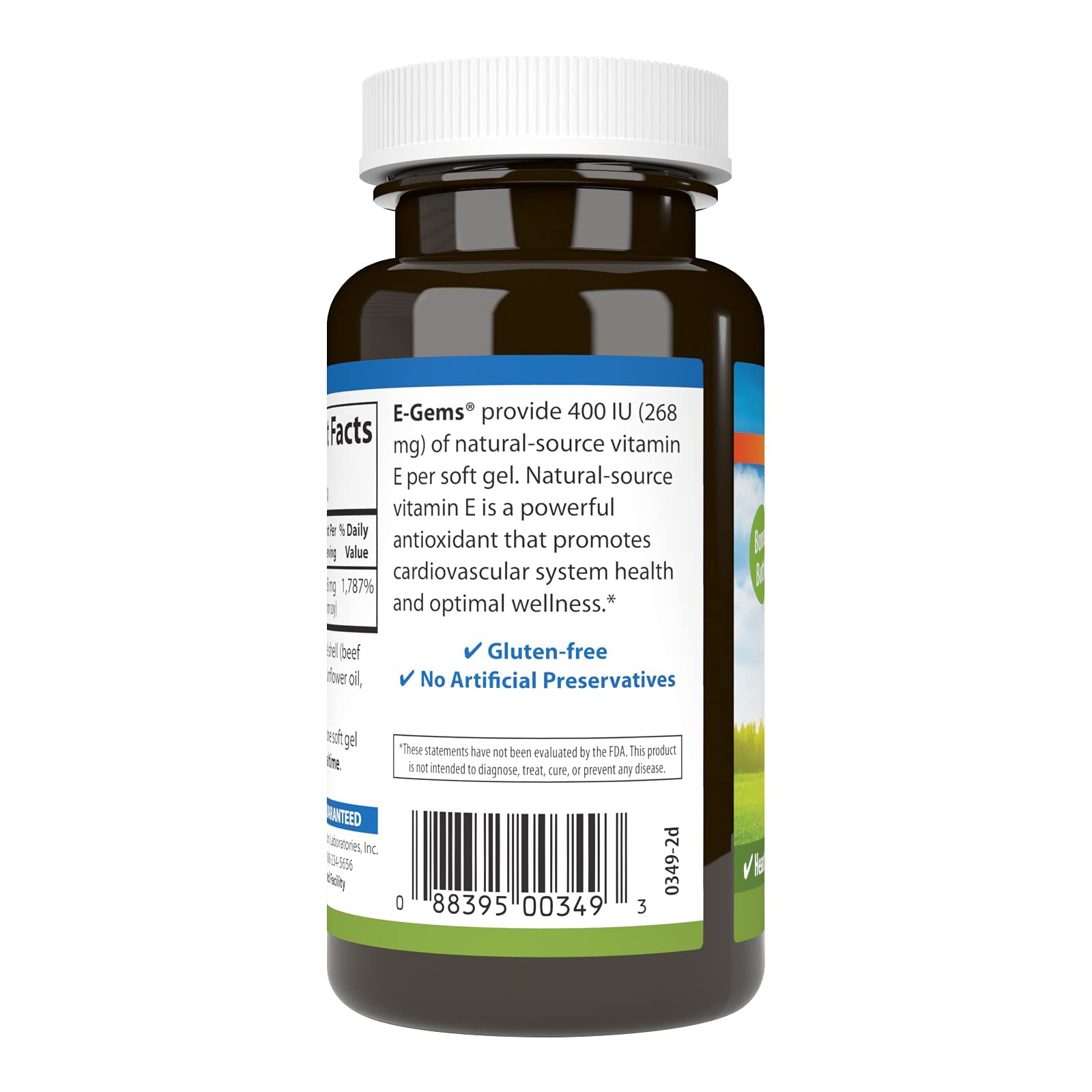 Carlson E-Gems: etiqueta frontal destaca vitamina E natural.