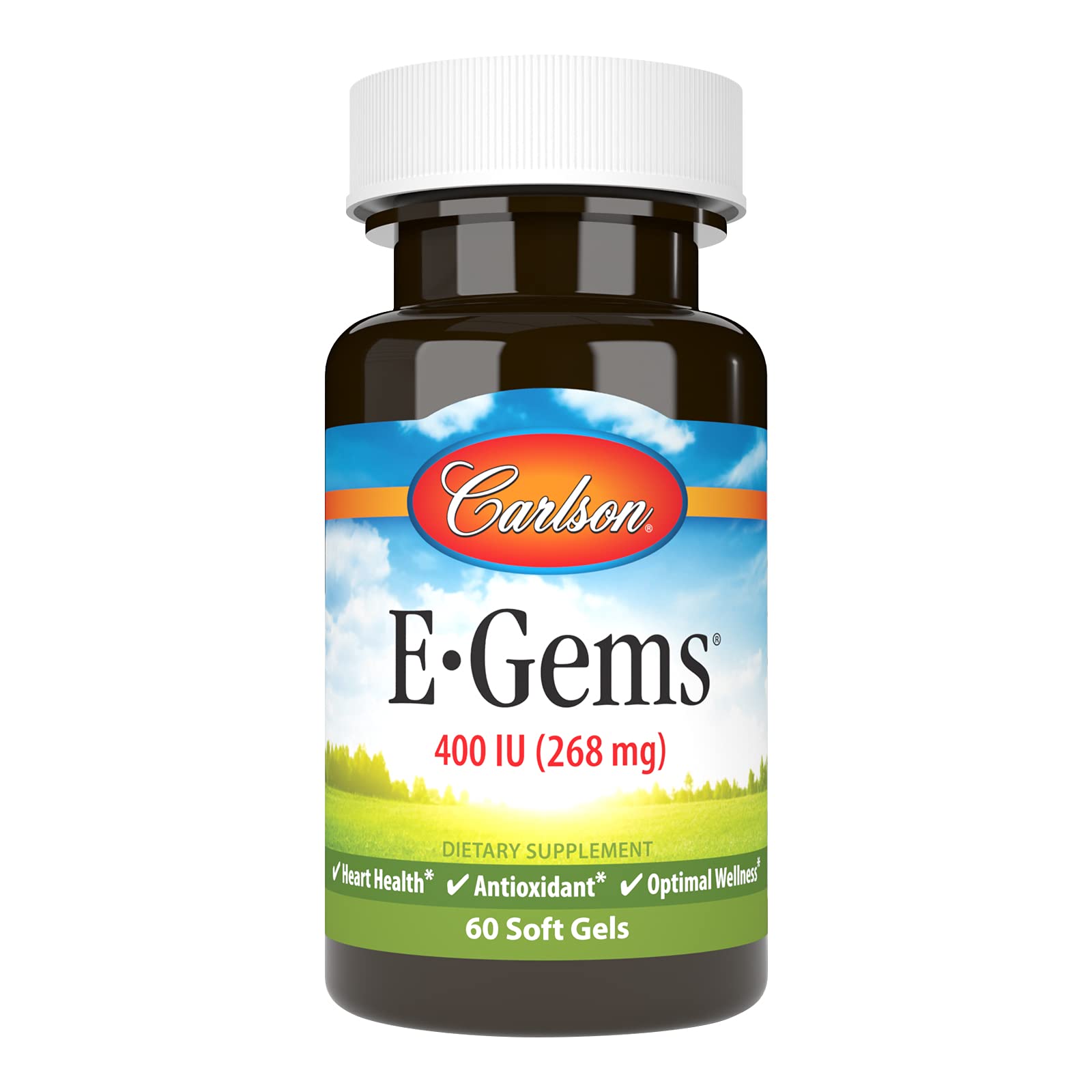 Carlson E-Gems cápsulas blandas en botella, uso diario recomendado.