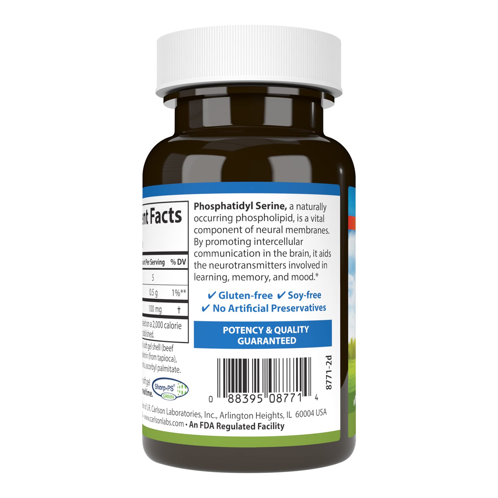 Carlson fosfatidil-serina 100 mg - etiqueta frontal con información clara