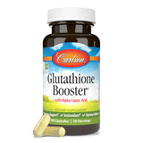 Tapa rosca de la botella Carlson Glutathione Booster, sellado para frescura.